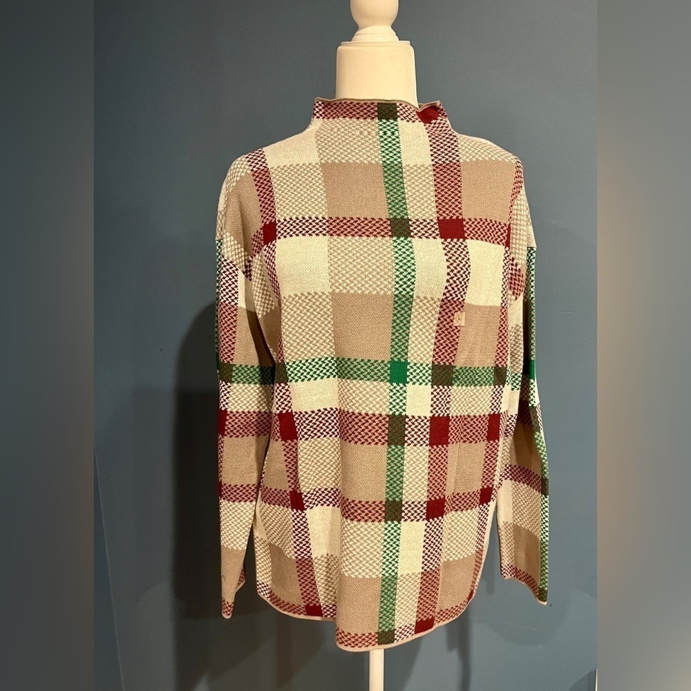 Ann Taylor Factory Holiday Christmas Plaid Mock Neck Tunic Sweater